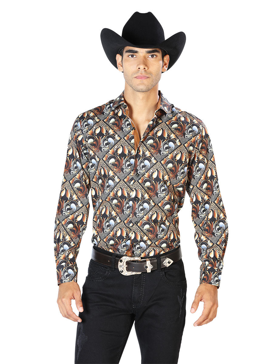 Camisa casual de manga larga dorada 43555