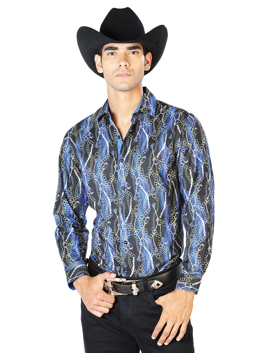 Black And Blue Casual Long Sleeve Shirt 43560