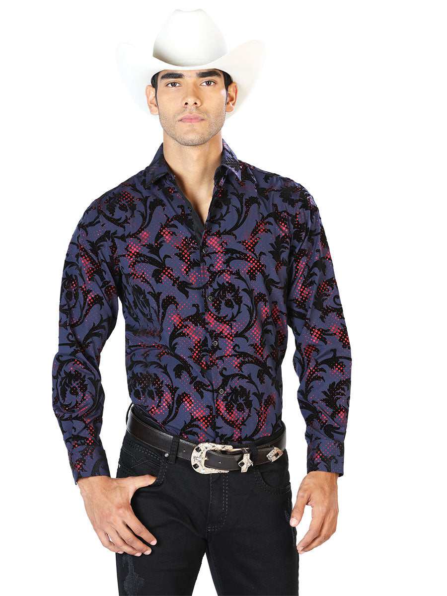 Camisa informal de manga larga azul marino 43584