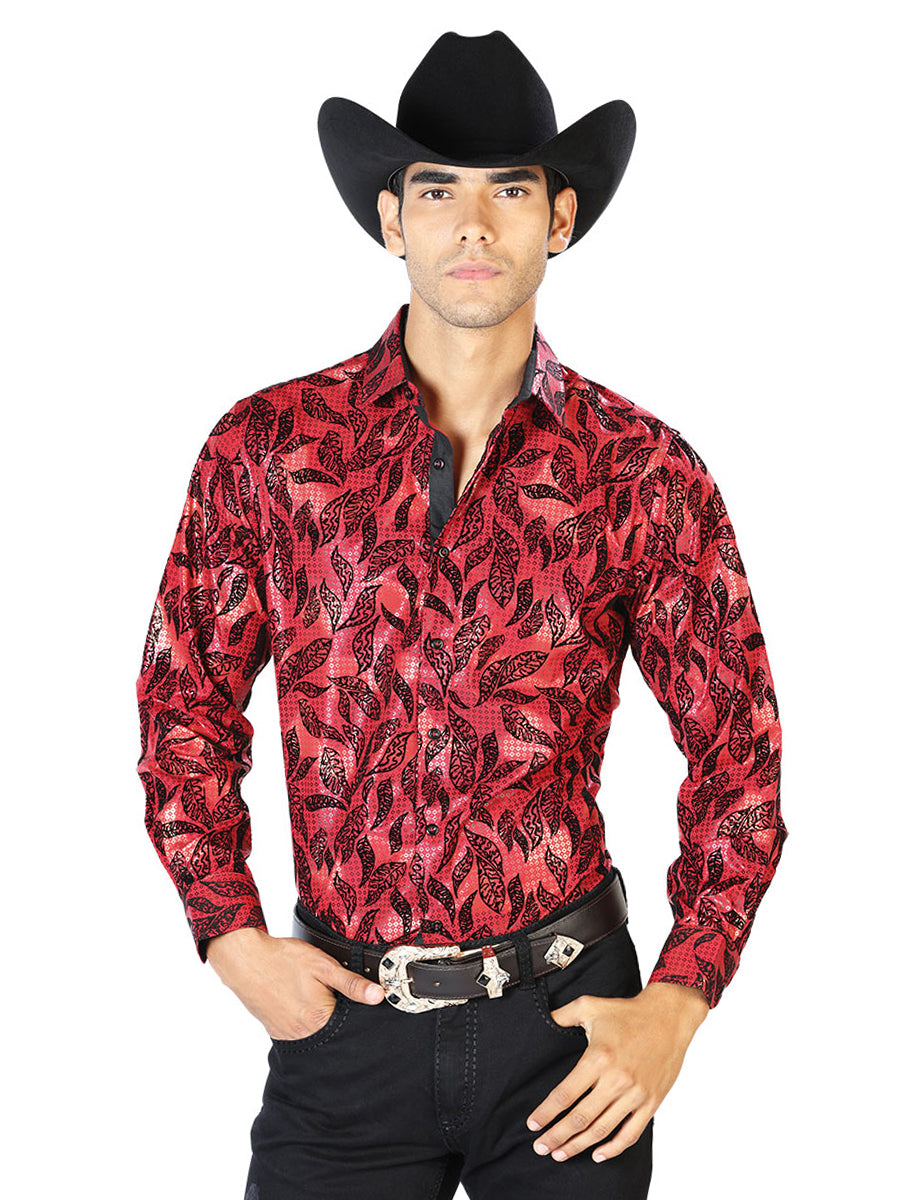 Camisa informal de manga larga color vino 43588
