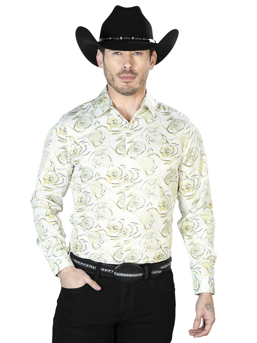 Camisa informal de manga larga color marfil 43678