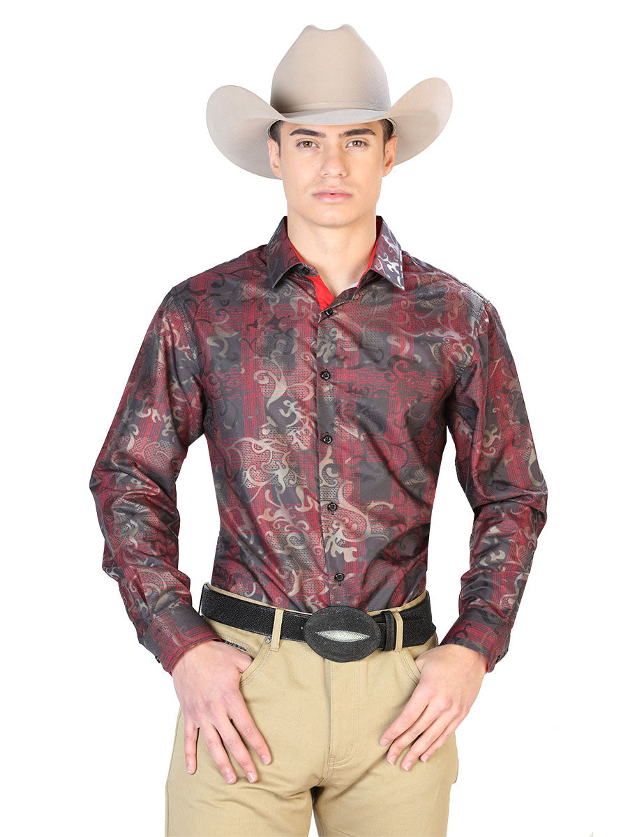 Red Casual Long Sleeve Shirt 43795