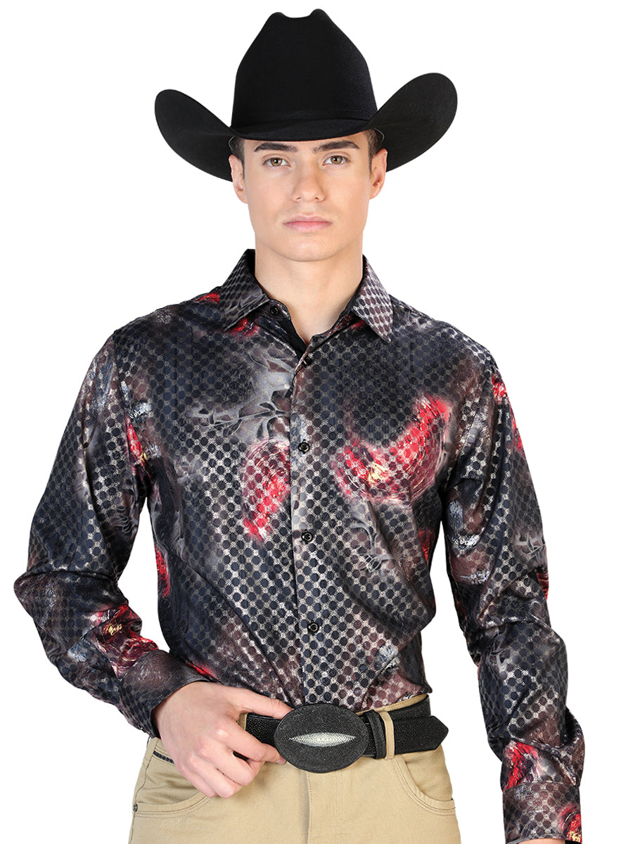 Camisa casual negra de manga larga 43858