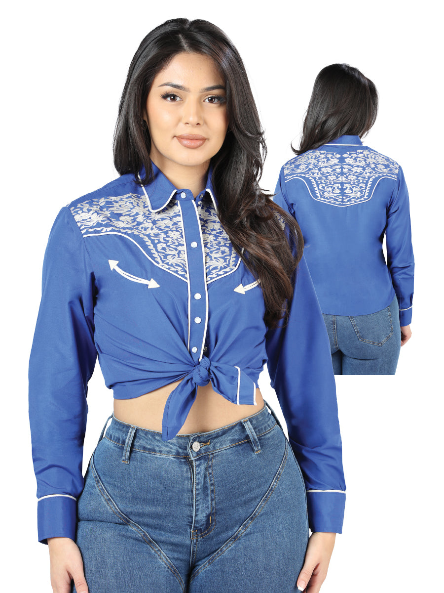 Blusa estilo western bordada en azul rey para mujer 44185