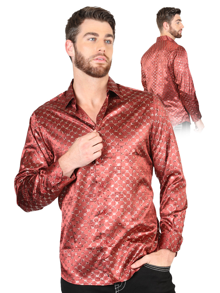 Camisa informal de manga larga El General color burdeos/dorado 44546