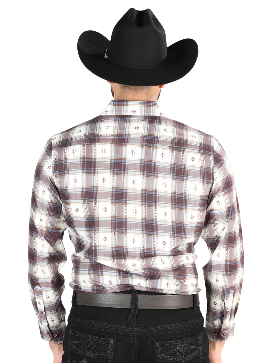 El General - Camisa informal de manga larga - Beige/Borgoña 44713