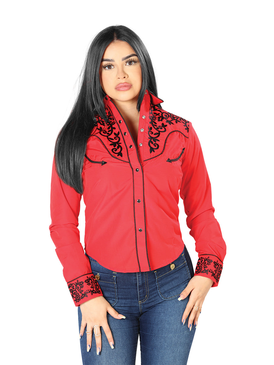 Blusa roja bordada estilo occidental para mujer 126670