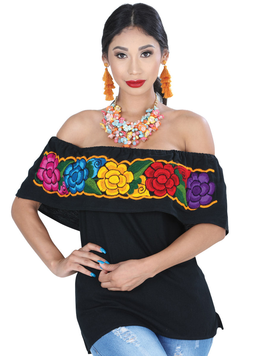 Artisanal Embroidered Blouse 100% Cotton Black 601435