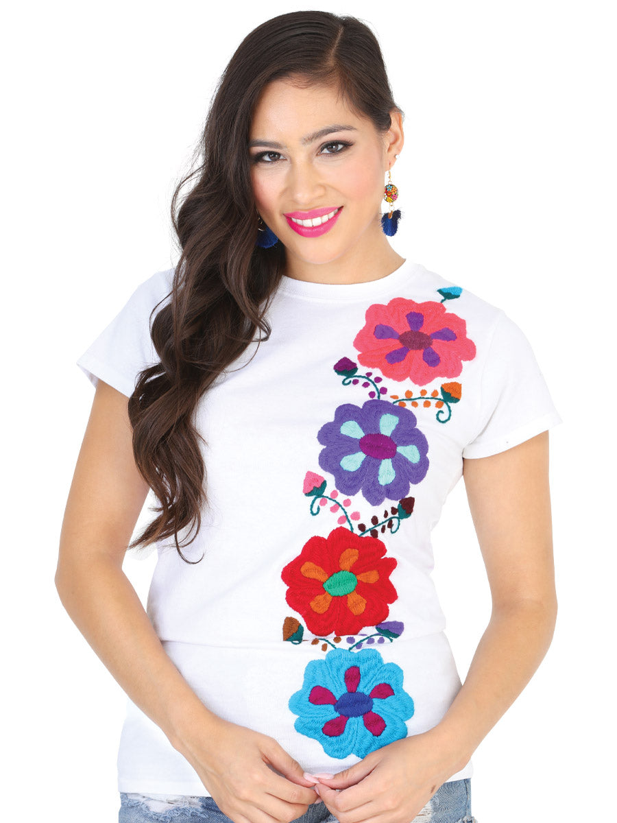 Artisanal Embroidered Sport T-Shirt 50% Cotton 50% Polyester White 601987