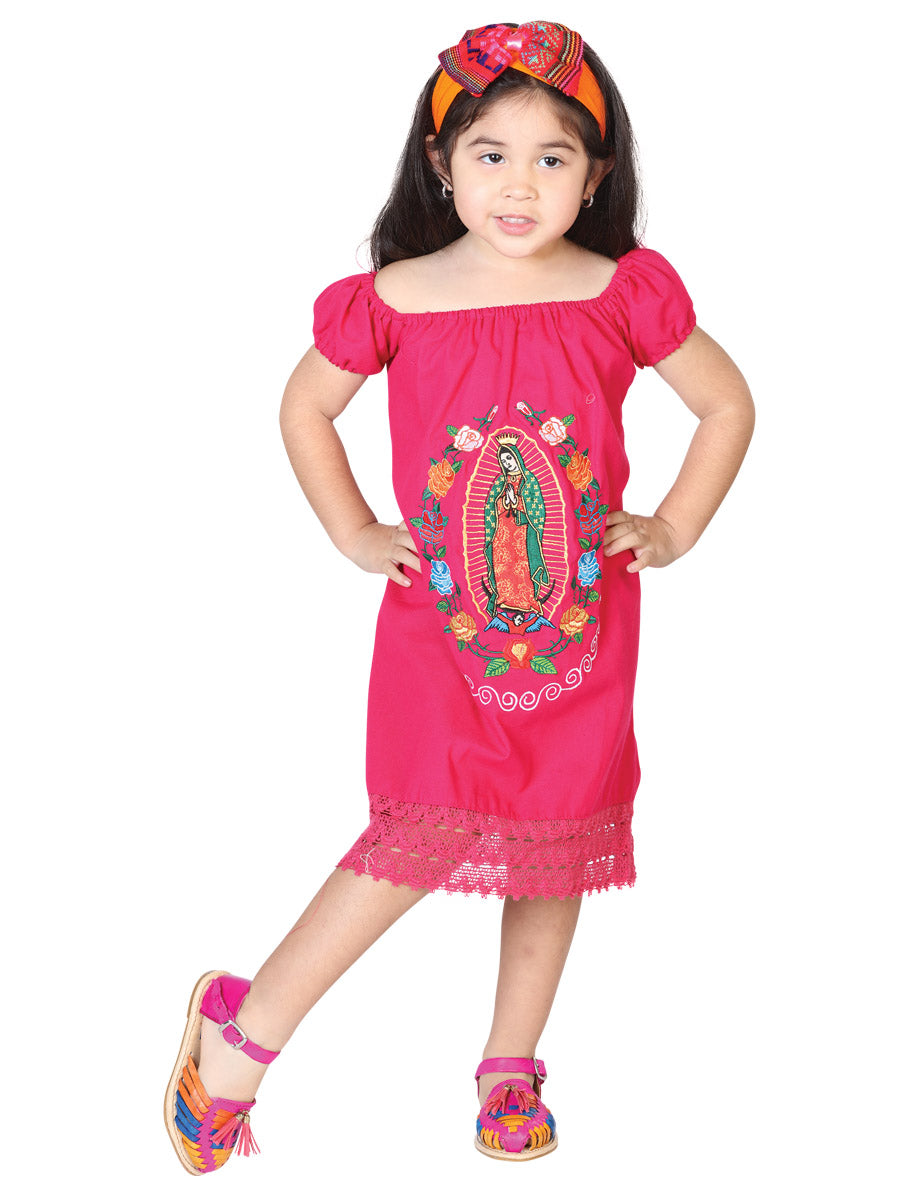 Vestido Bordado Artesanal 100% Algodón Fucsia 602500