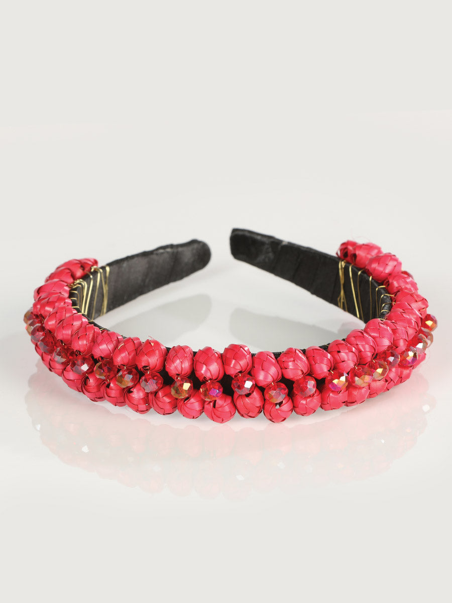 Diadema Artesanal Hecha a Mano 100% Hoja de Palma Roja 603275