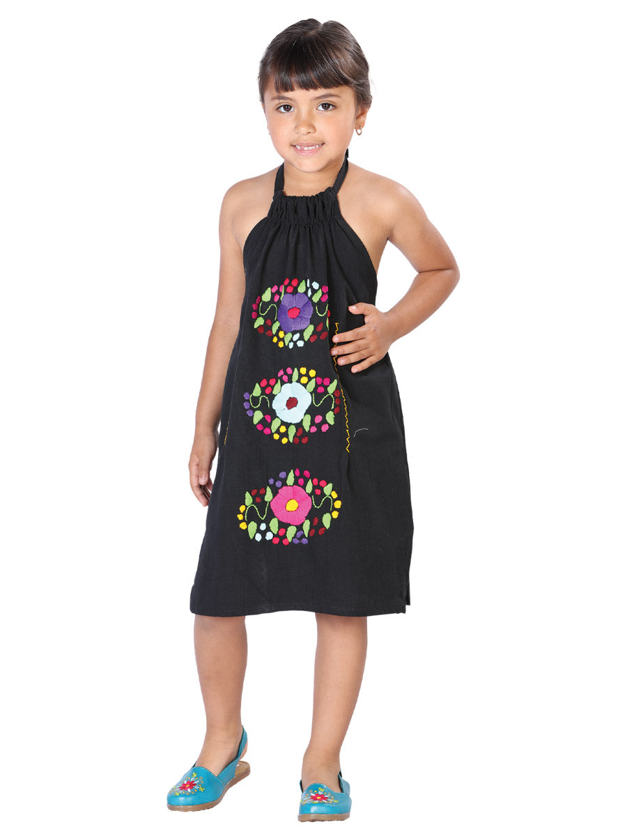 Vestido Bordado Artesanal 100% Algodón Negro 603589