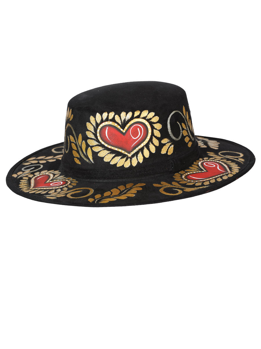 Sombrero Mexicano Artesanal Pintado a Mano Gamuza Negra 603722