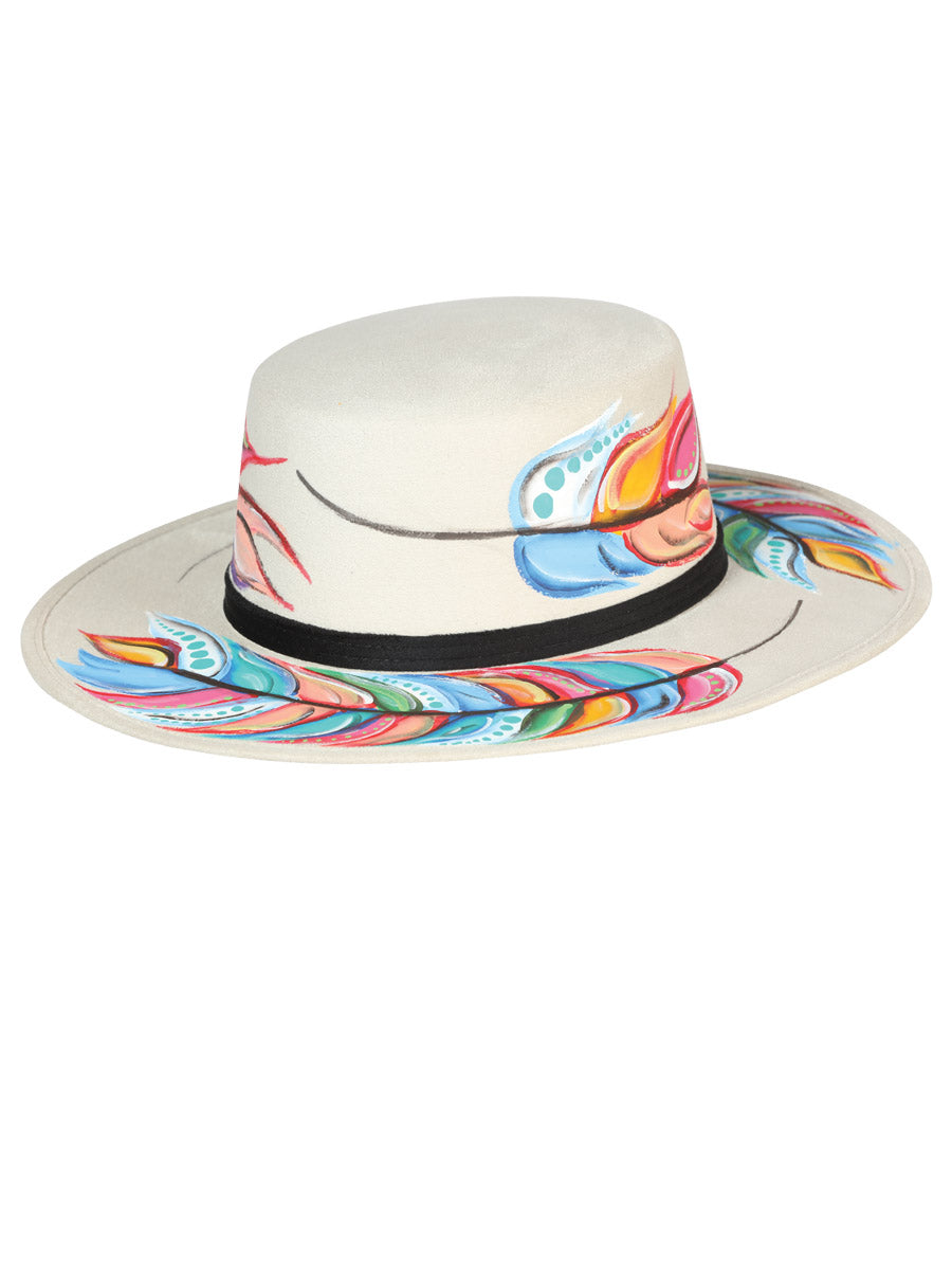 Sombrero Mexicano Artesanal Pintado a Mano Gamuza Negra 603728