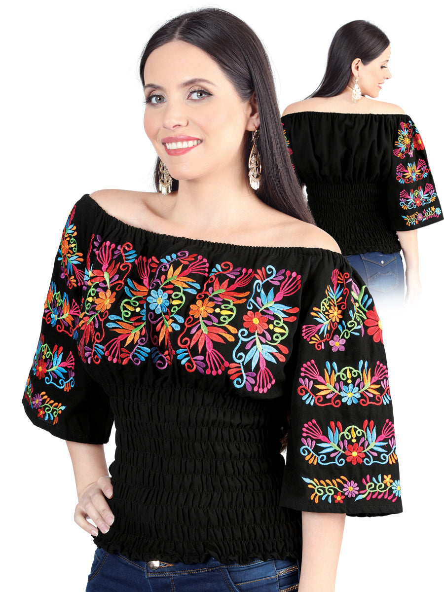 Blusa Bordada Artesanal 100% Algodón Negra 604009