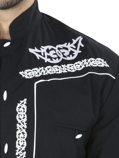 Mens El Señor de los Cielos Charro Embroidery Shirt Black/White  40782