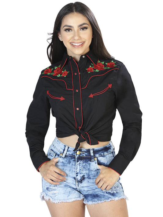 Camisa bordada negra para mujer 42961