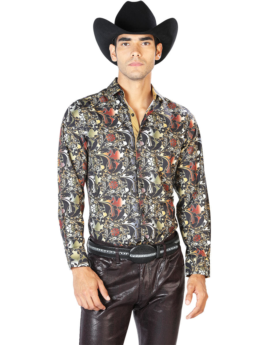 Camisa informal de manga larga marrón 43539