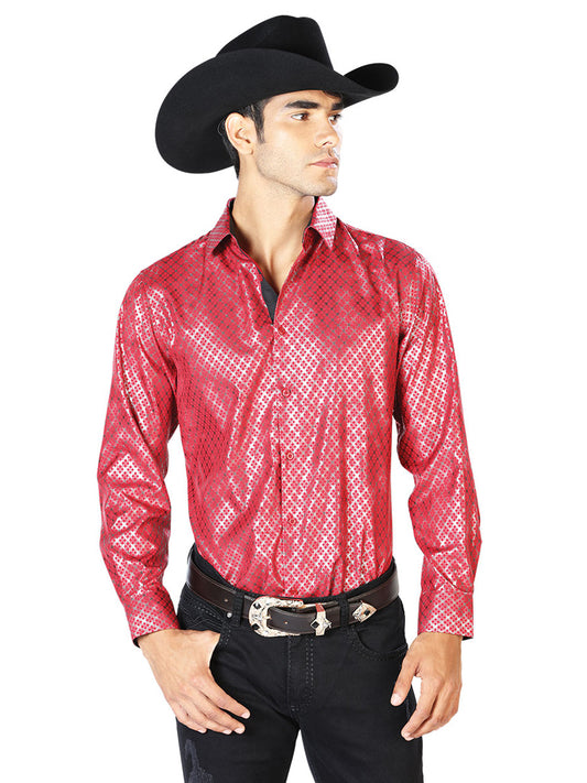 Camisa vaquera informal roja de manga larga estilo western 43574