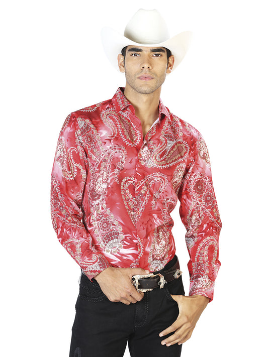 Camisa informal roja de manga larga 43578
