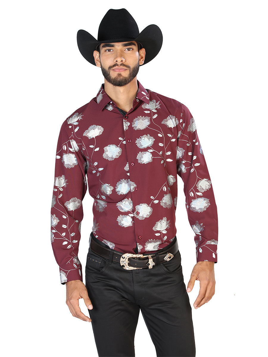 Camisa informal de manga larga color vino 43776