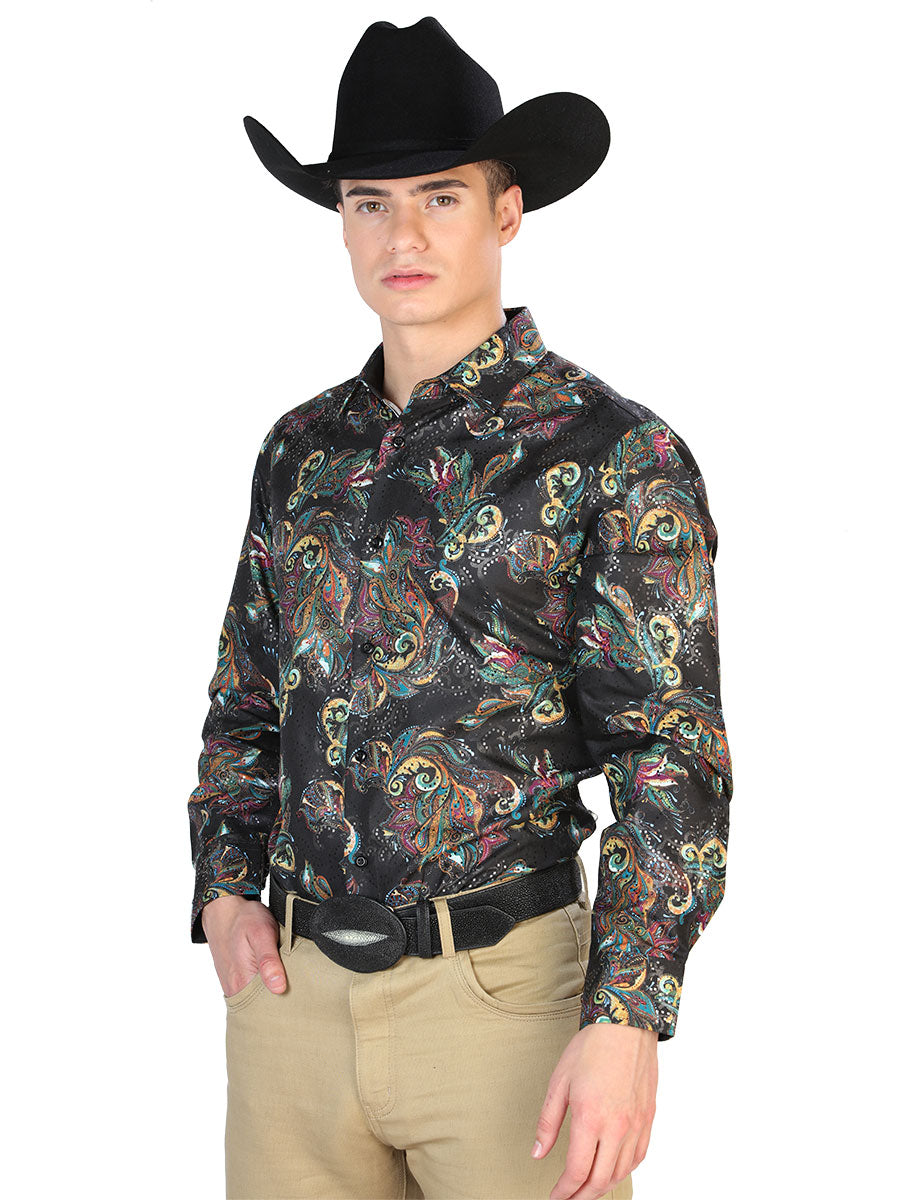 Camisa casual de manga larga multicolor negra 43800