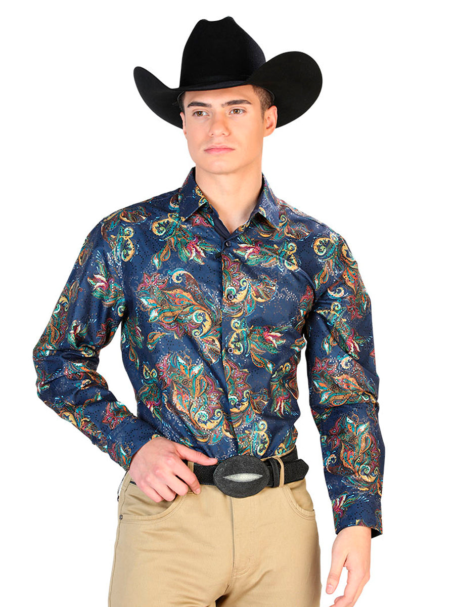 Camisa casual de manga larga azul multicolor 43827