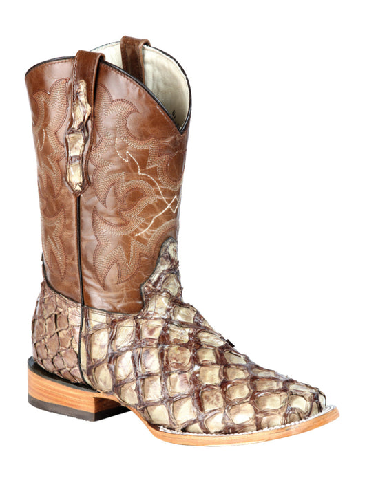 Botas de rodeo El General para hombre, diseño exótico de pez monstruo, color crema 44114