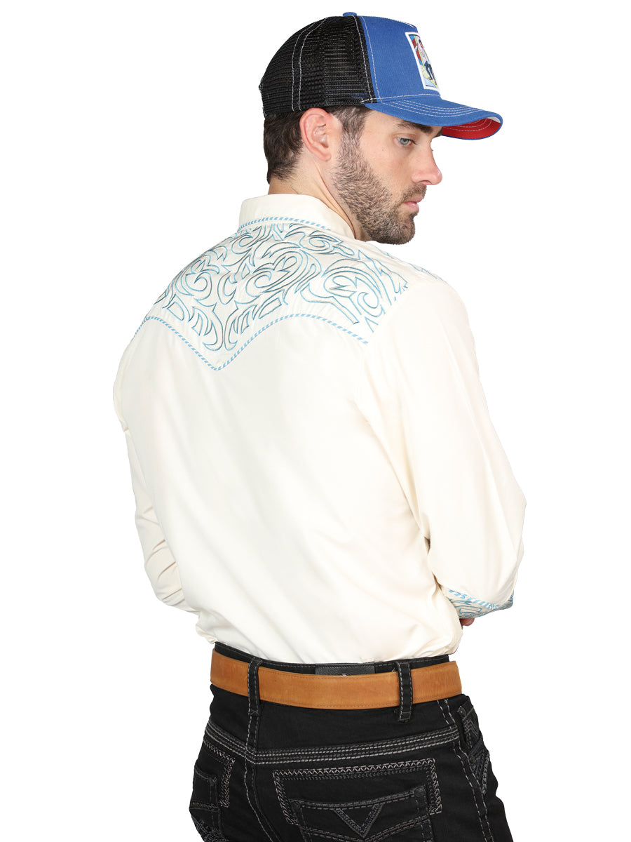 Camisa vaquera bordada El General beige/azul 44199