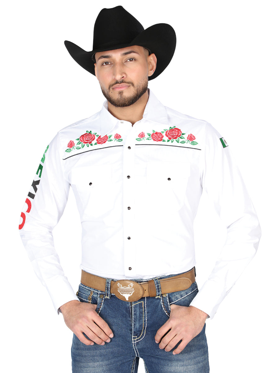Camisa vaquera bordada El General Blanca/Rosas 44294