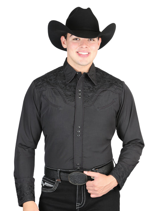 Camisa Bordada El Señor De Los Cielos Negro/Negro 44331