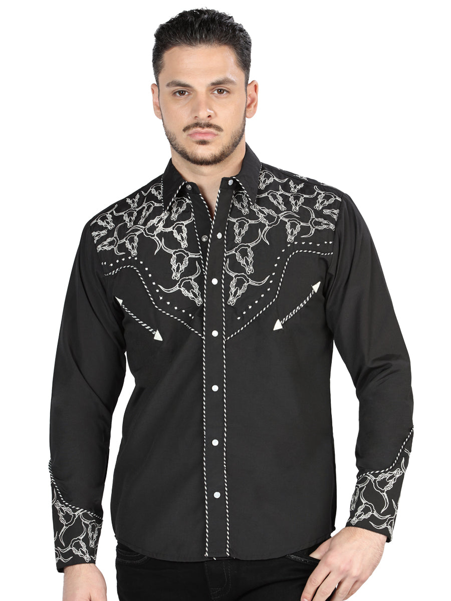 Camisa Bordada El Señor De Los Cielos Negro/Blanco 44340