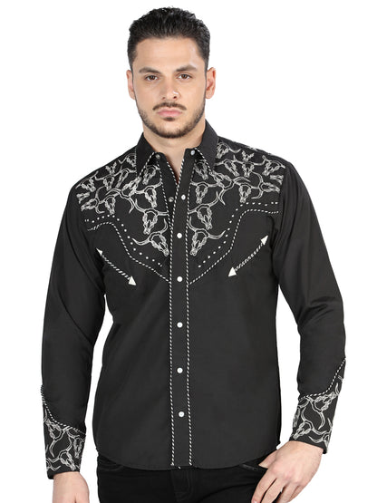 Camisa Bordada El Señor De Los Cielos Negro/Blanco 44340
