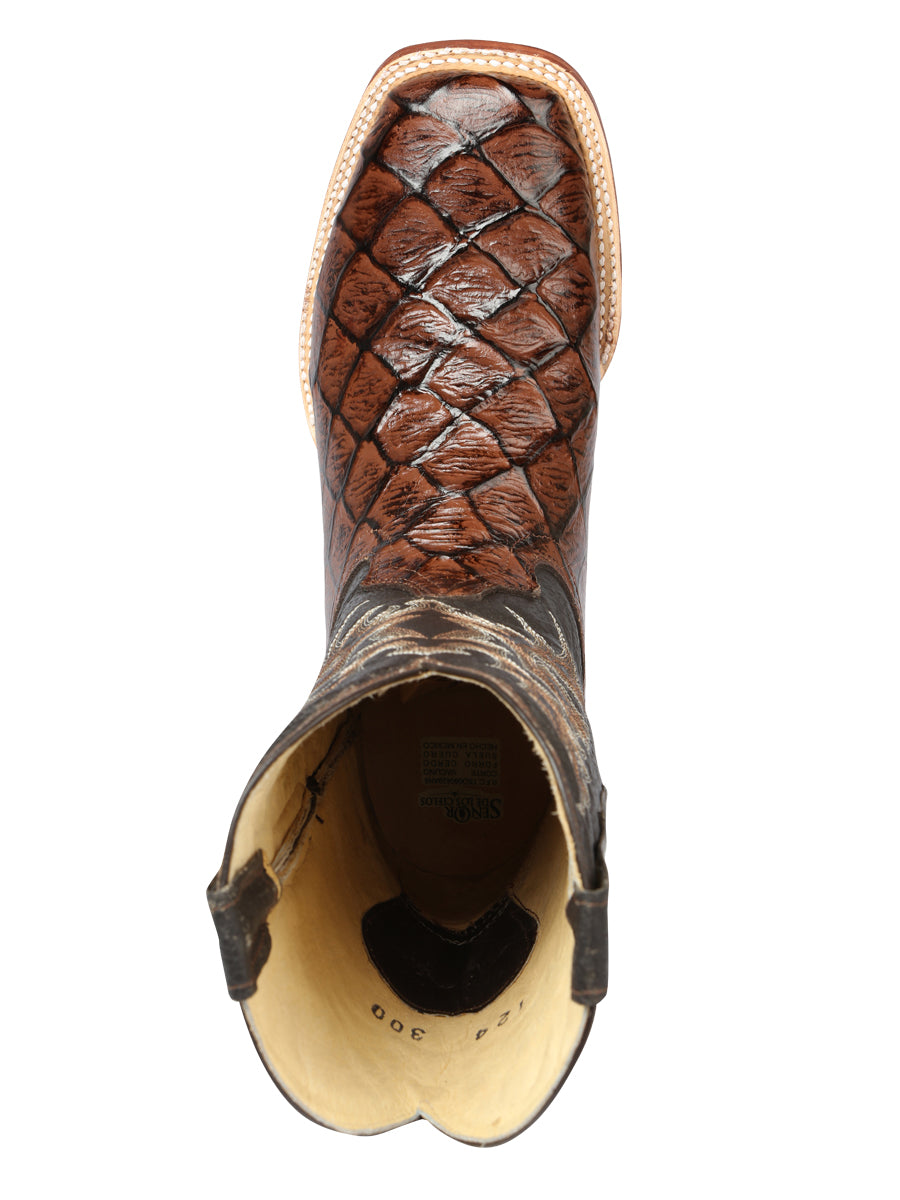 El Señor de los Cielos Men’s Rodeo Boot - Monster Fish Imitation  Leather - Brown 44931