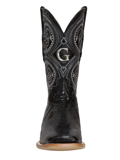 El General Men's Exotic Lizard Rodeo Cowboy Boots - Black 45069