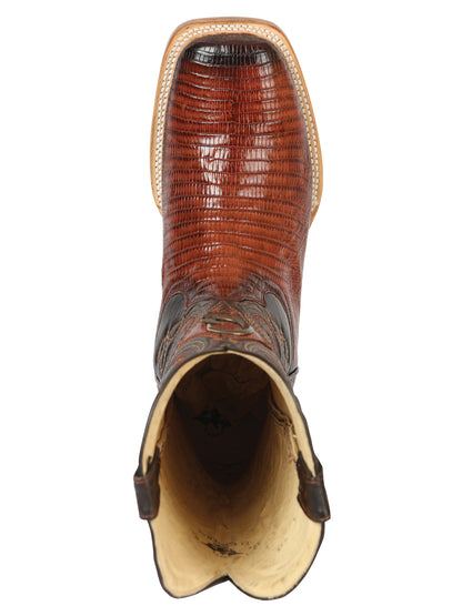 El General Men's Exotic Lizard Rodeo Cowboy Boots - Cognac  45071