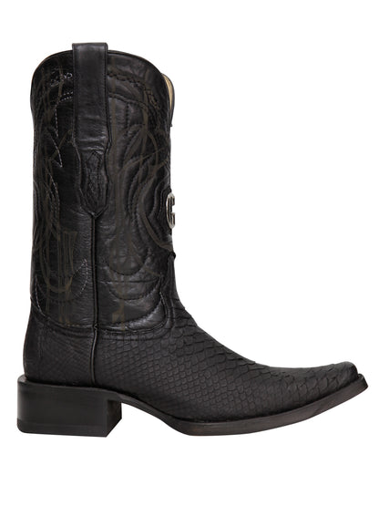 El General Men's Exotic Python Leather Cowboy Boots - Black  45087