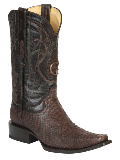 El General Men's Exotic Python Leather Cowboy Boots - Brown  45088