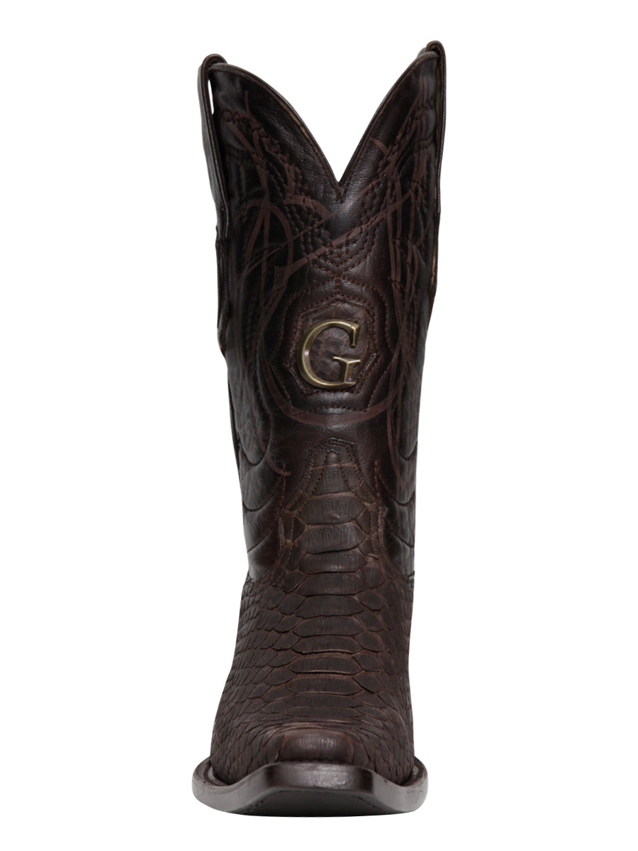 El General Men's Exotic Python Leather Cowboy Boots - Brown  45088