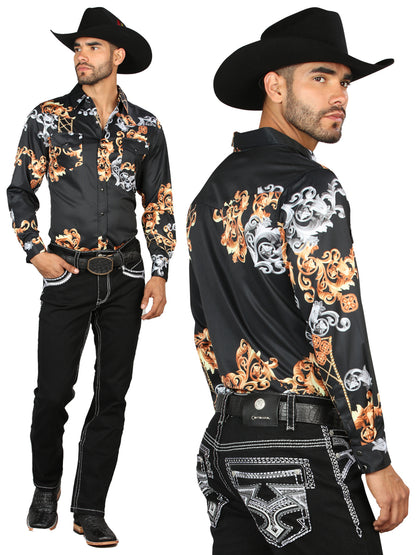 Pantalón vaquero negro Centenario para hombre con detalles bordados en blanco y gris 45310