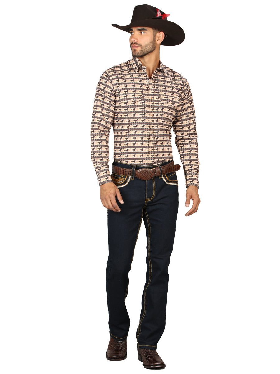 Pantalón vaquero Centenario azul lavado con detalles bordados en dorado para hombre 45313