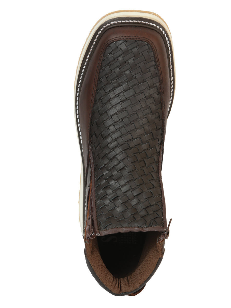 Zapato Sefeni con doble cremallera para hombre, piel Crazy Leather -Choco 45395
