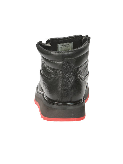 El General Men’s Ankle Boots with Zipper - Black/Red Petatillo  Leather 45402