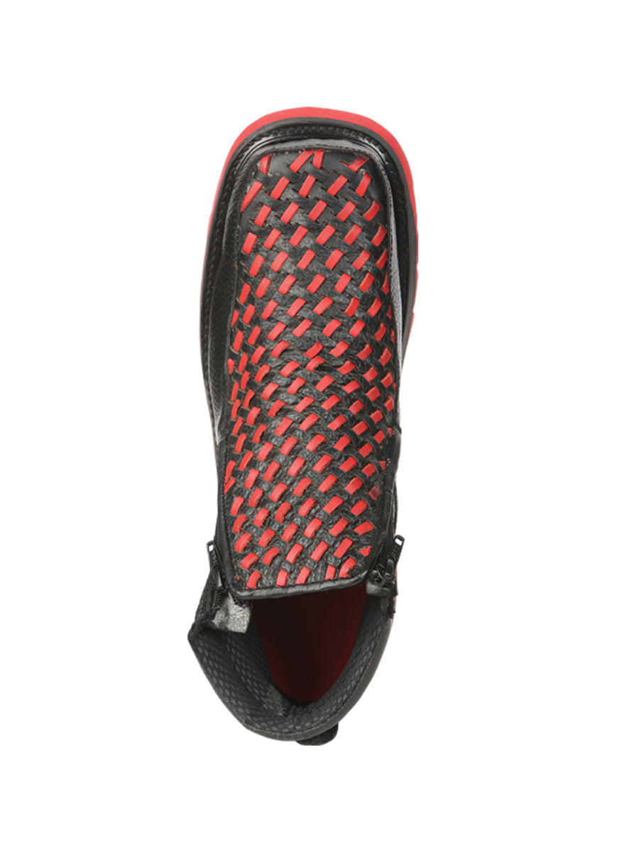 El General Men’s Ankle Boots with Zipper - Black/Red Petatillo  Leather 45402