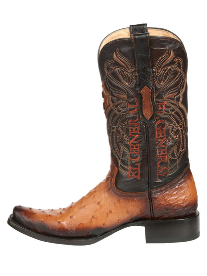 El General Men's Exotic Ostrich Leather Cowboy Boots - Cognac  45517