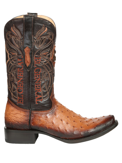 El General Men's Exotic Ostrich Leather Cowboy Boots - Cognac  45517