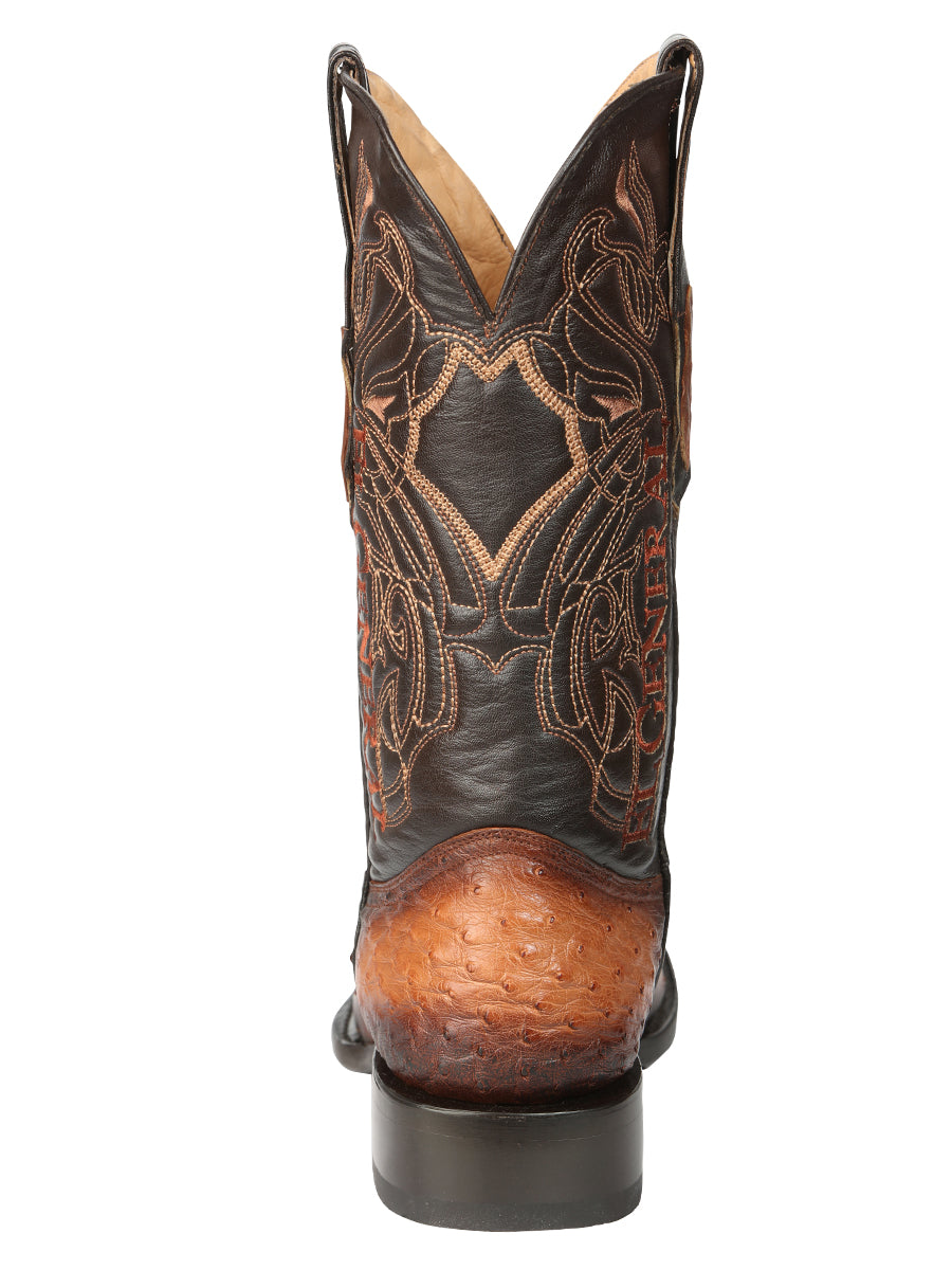 El General Men's Exotic Ostrich Leather Cowboy Boots - Cognac  45517