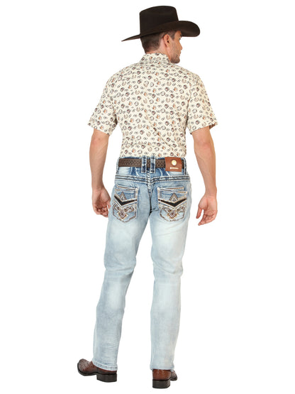 Centenario Men's Premium Denim Boot Cut Pants - Medium Blue  45533