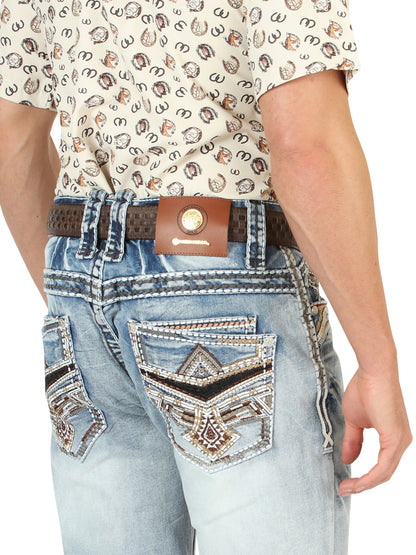 Centenario Men's Premium Denim Boot Cut Pants - Medium Blue  45533