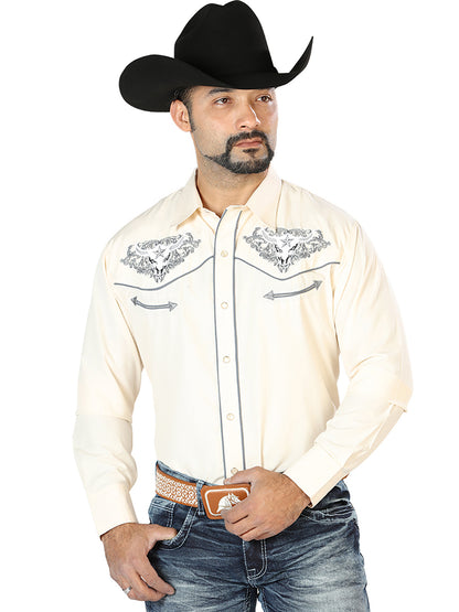 Camisa Bordada El Señor de los Cielos Beige/Gris 126679